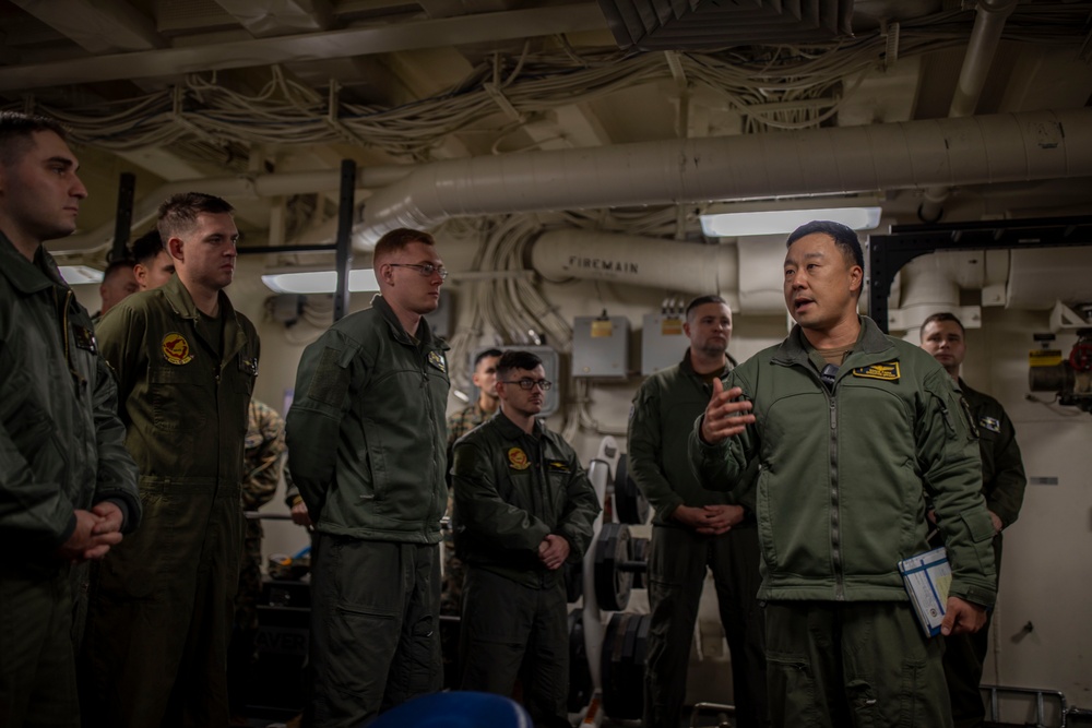 Tripoli’s XO Welcomes Marines from VMFA-211 Aboard the Ship