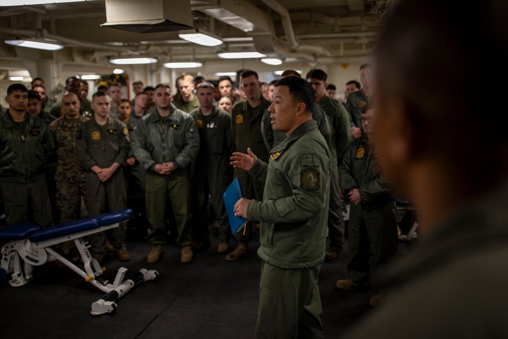 Tripoli’s XO Welcomes Marines from VMFA-211 Aboard the Ship