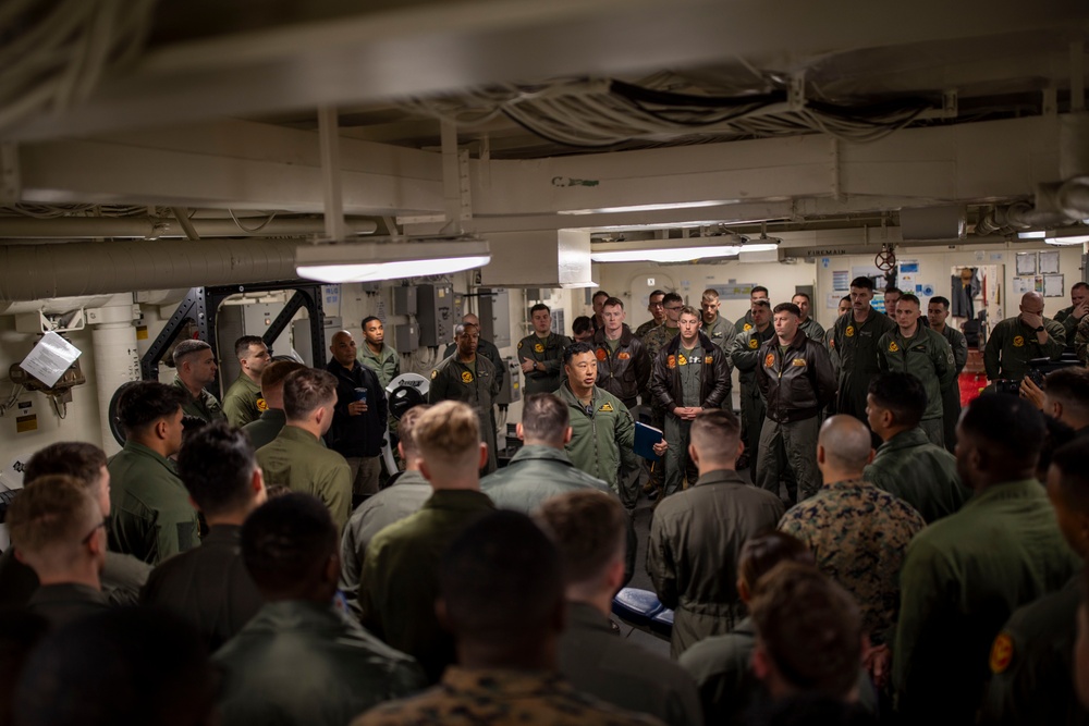 Tripoli’s XO Welcomes Marines from VMFA-211 Aboard the Ship