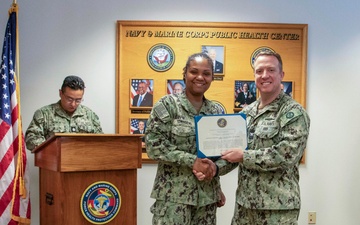 Navy and Marine Corps Force Health Protection Command (NMCFHPC) hosts an award ceremony for Lt. Cmdr. Niesha Townsend and Mrs. Jena Brunson