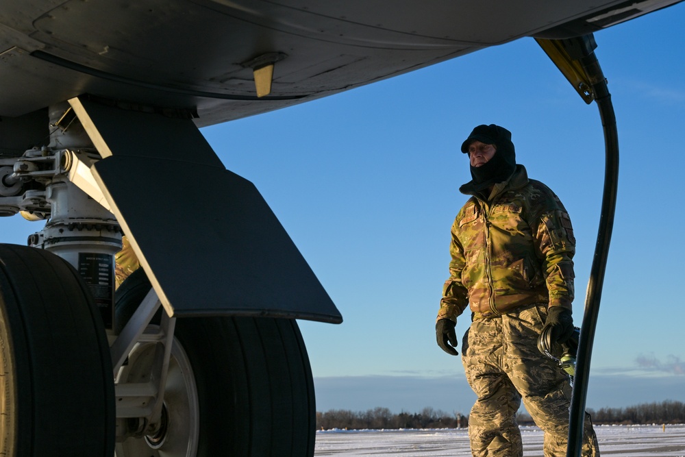 914th Air Refueling Wing Tech. Sgt. performs pre-flight checks to KC-135 Stratotanker