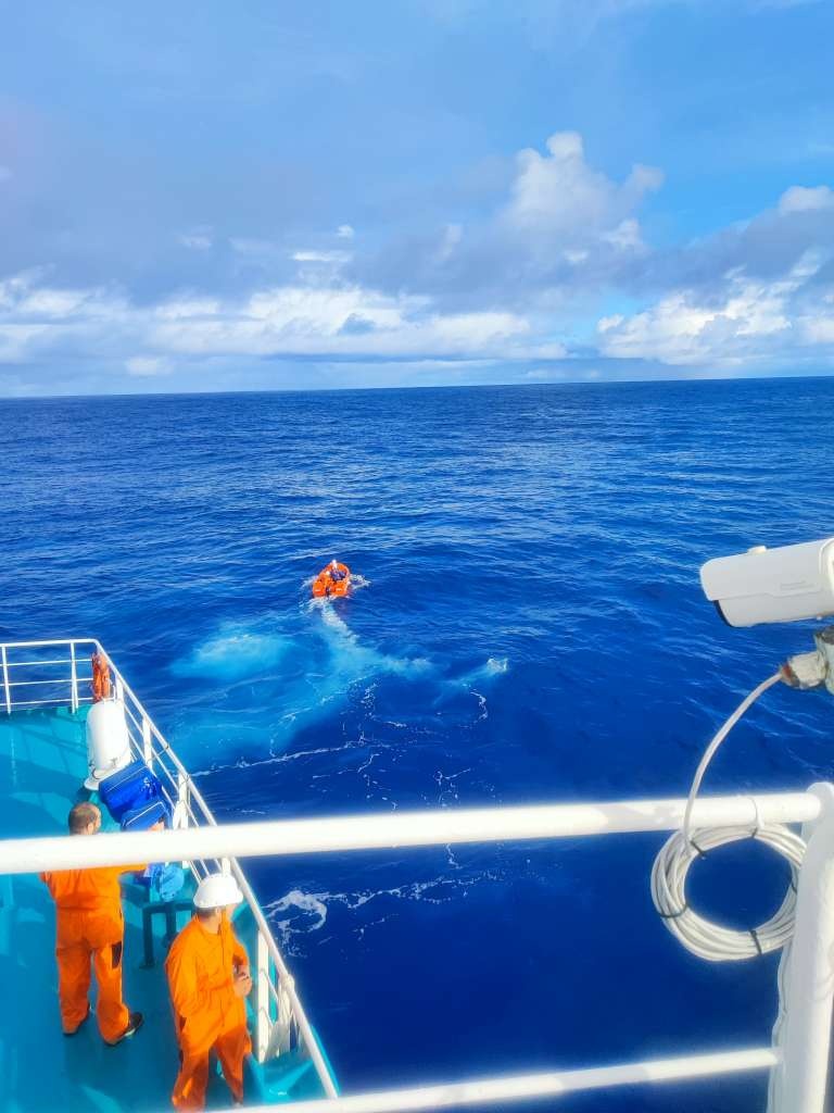 Coast Guard, tanker ship Orange Ocean rescue boater from vessel on fire sinking 410 miles north of Puerto Rico