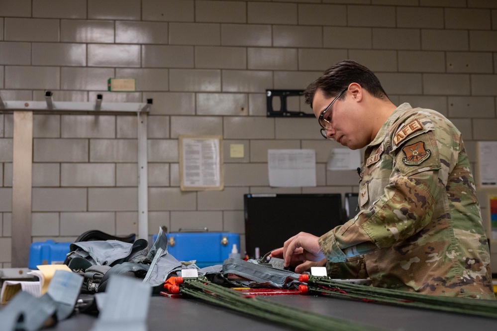 Aircrew Flight Equipment Airmen ensure aircrew safety during an annual command and control exercise