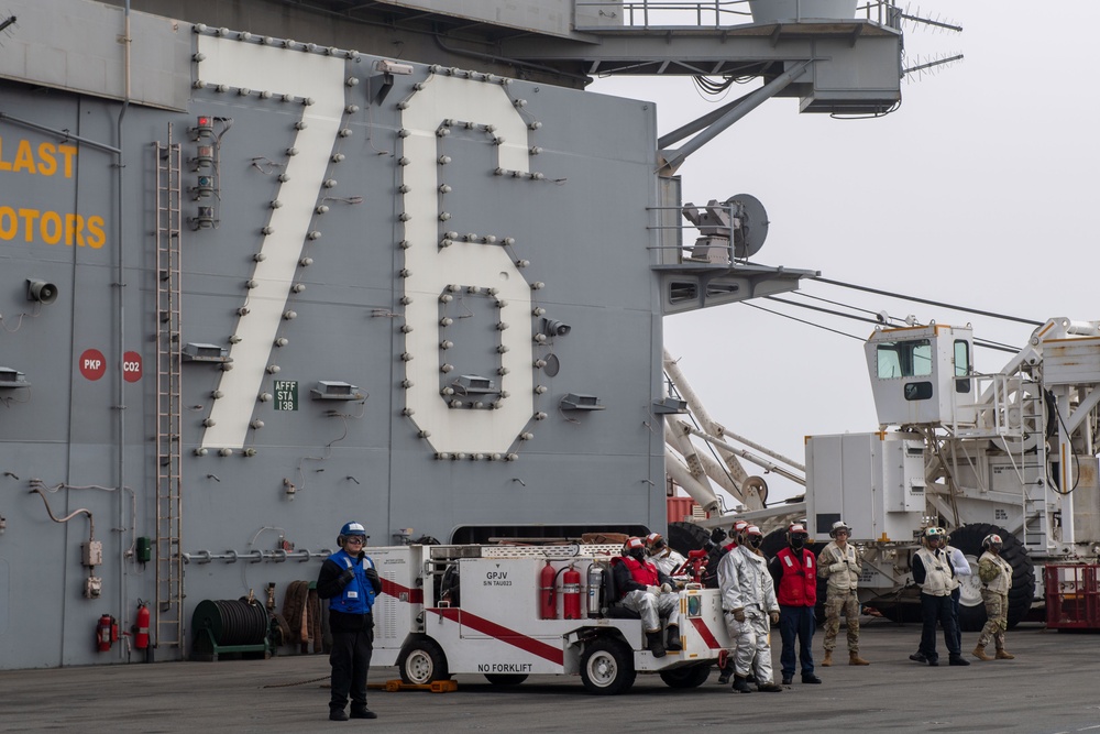 USS Ronald Reagan (CVN76) Sailors conduct flight deck operations