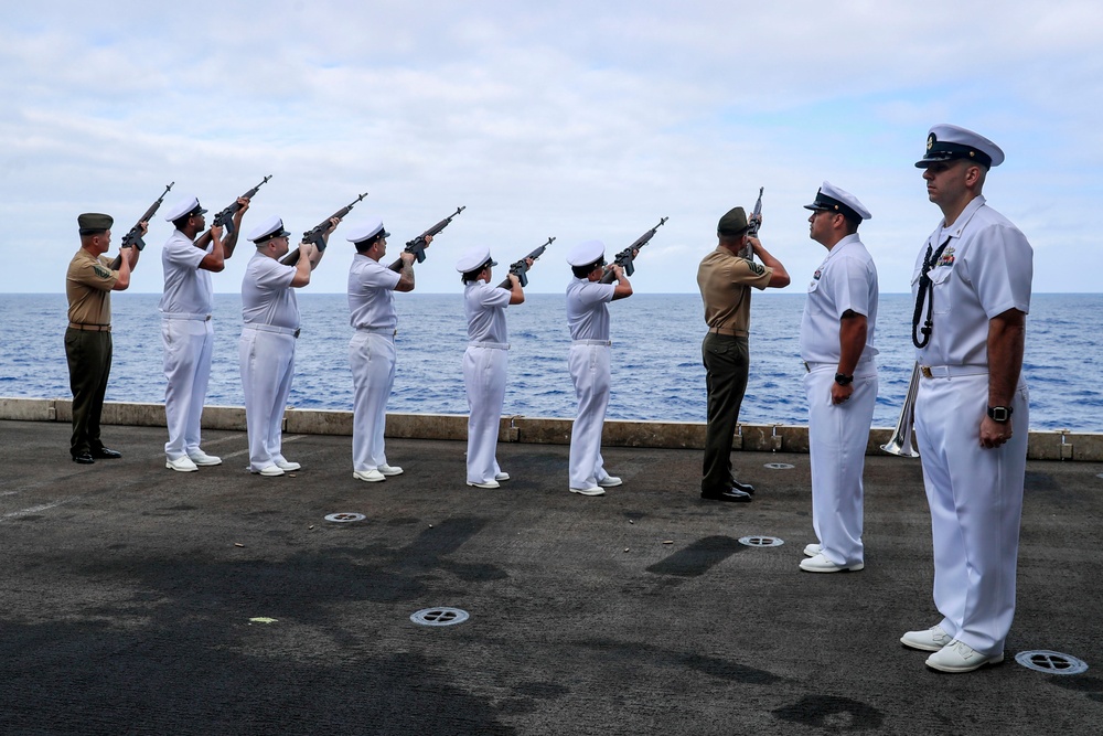 Abraham Lincoln conducts a Pearl Harbor remembrance ceremony