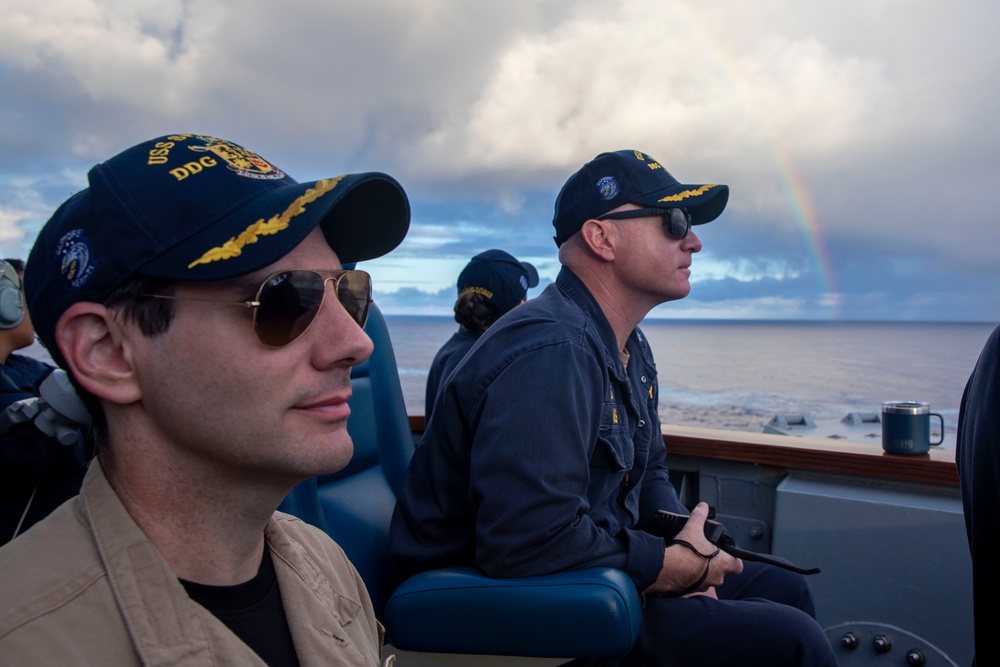 USS Spruance and USS Michael Murphy conduct replenishment-at-sea with USNS Henry J. Kaiser