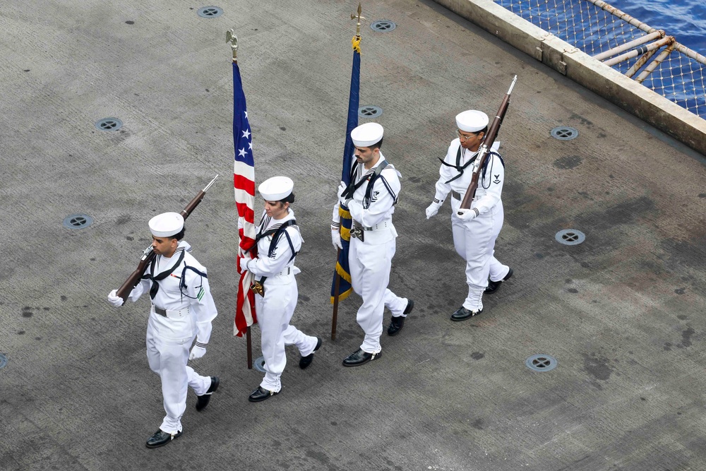 Abraham Lincoln conducts a Pearl Harbor remembrance ceremony