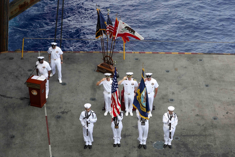 Abraham Lincoln conducts a Pearl Harbor remembrance ceremony