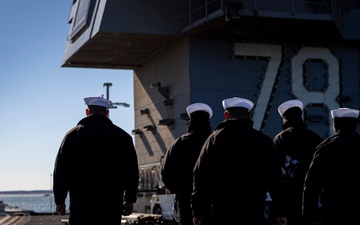 USS Gerald R. Ford (CVN 78) Sailors shift colors while underway