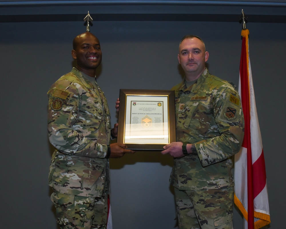 MSGT Hollingsworth is promoted in a ceremony