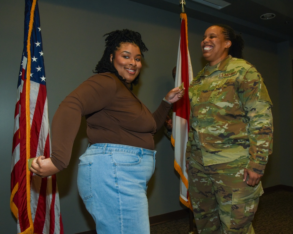 MSGT Richardson is promoted in a ceremony