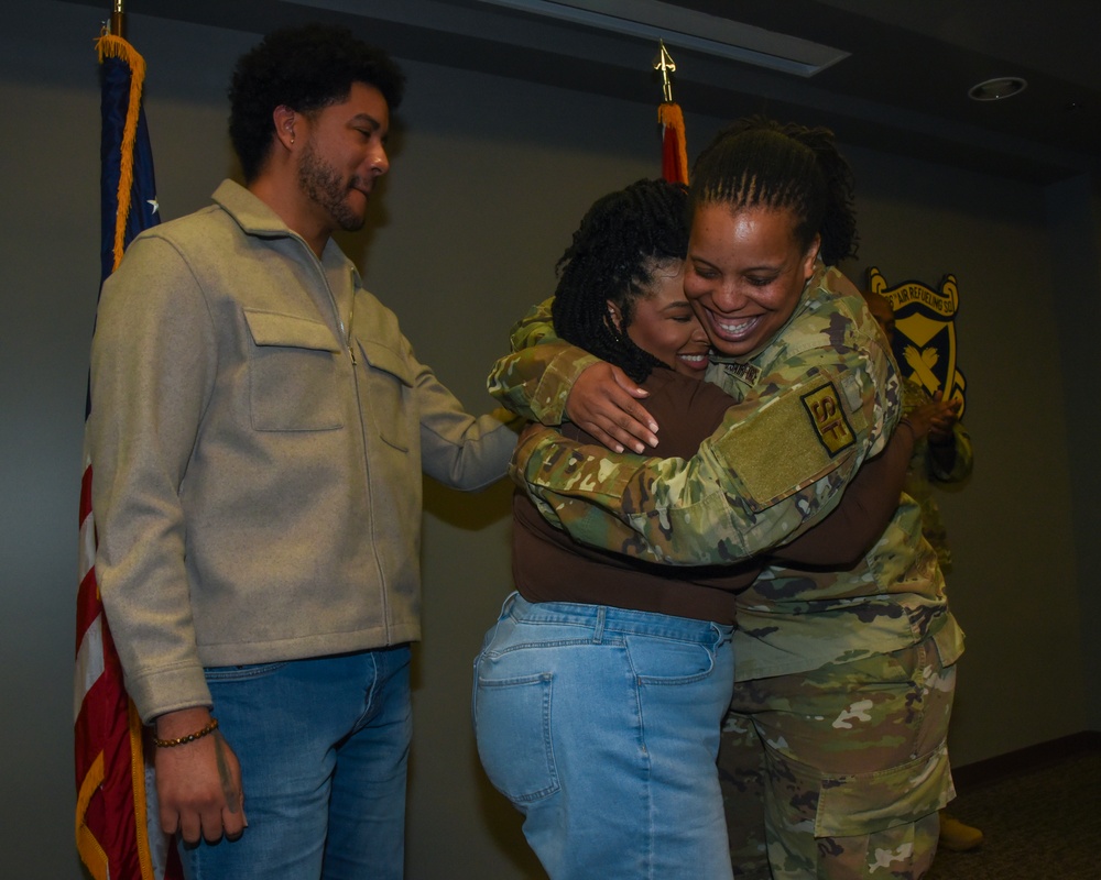 MSGT Richardson is promoted in a ceremony