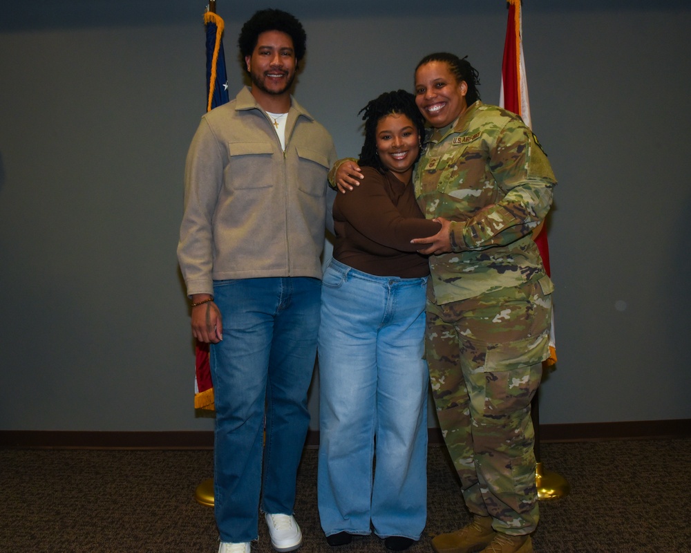 MSGT Richardson is promoted in a ceremony