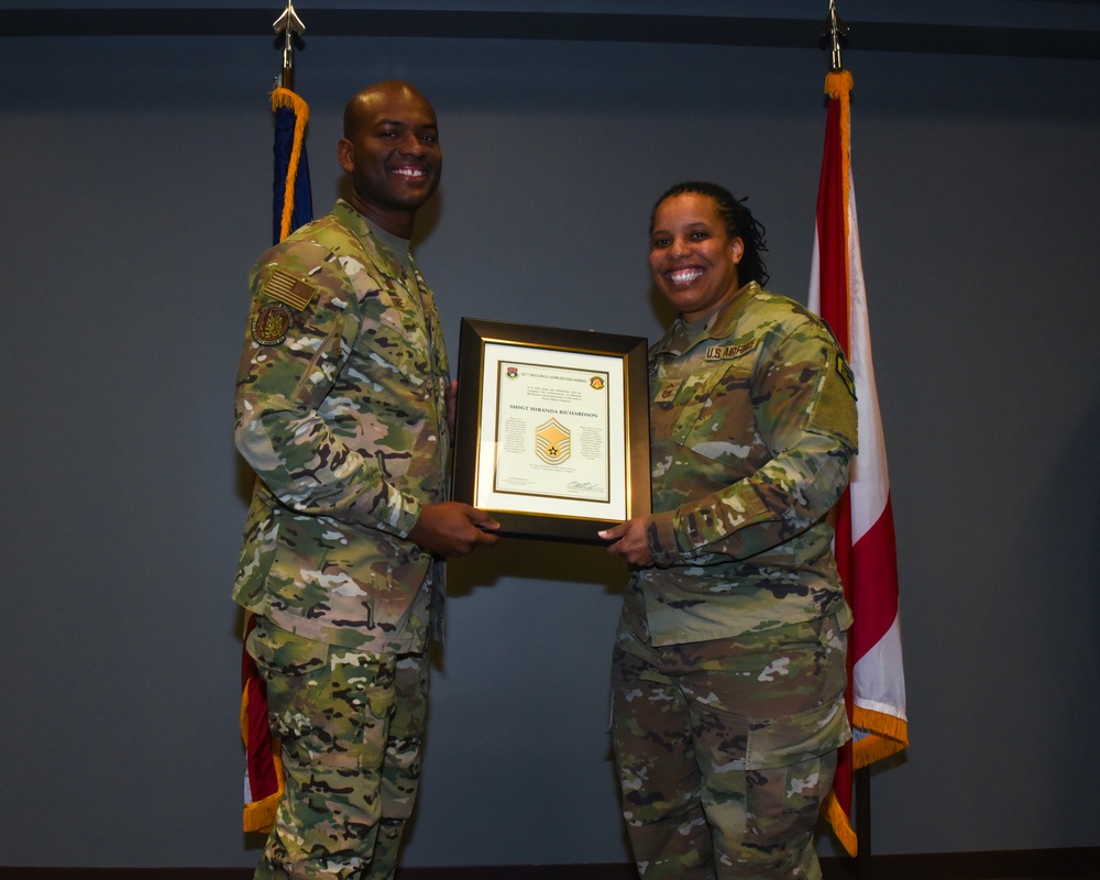 MSGT Richardson is promoted in a ceremony