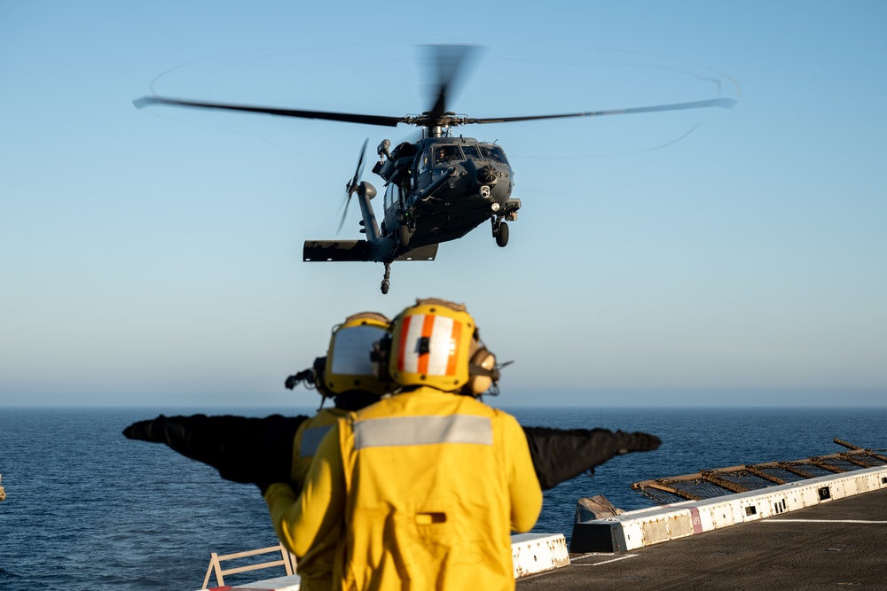 Air Force HH-60Ws land aboard USS Somerset during Steel Knight 24