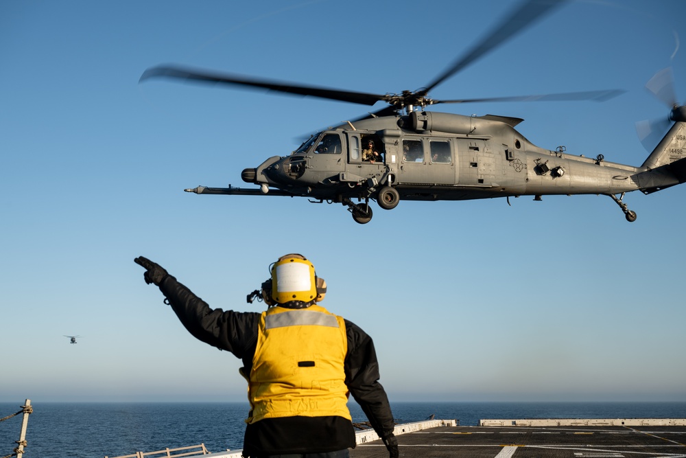 Air Force HH-60Ws land aboard USS Somerset during Steel Knight 24