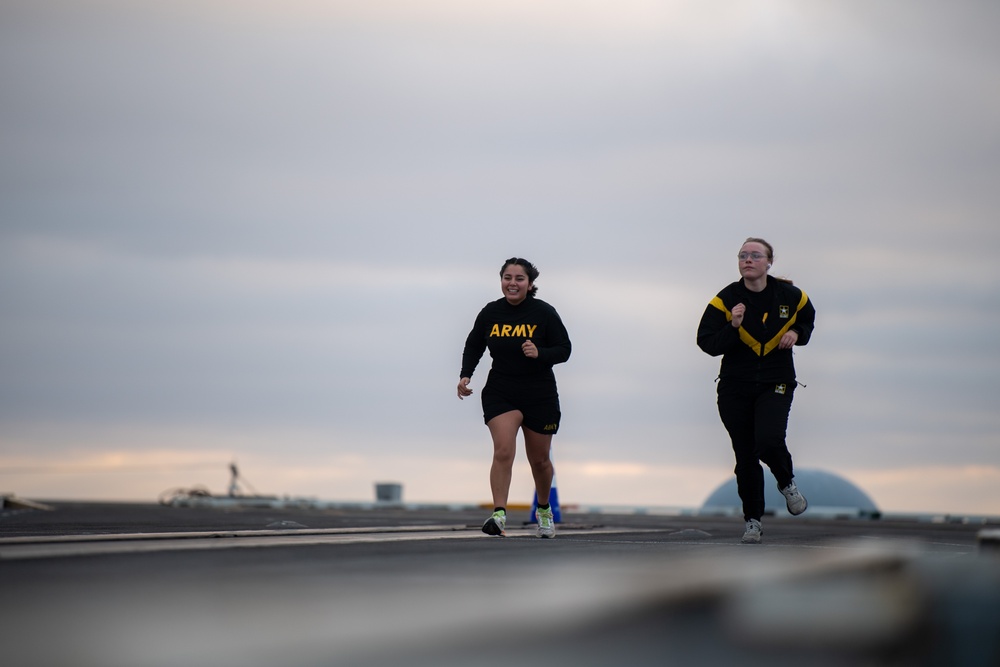 USS Ronald Reagan (CVN 76) hosts a flight deck 5k