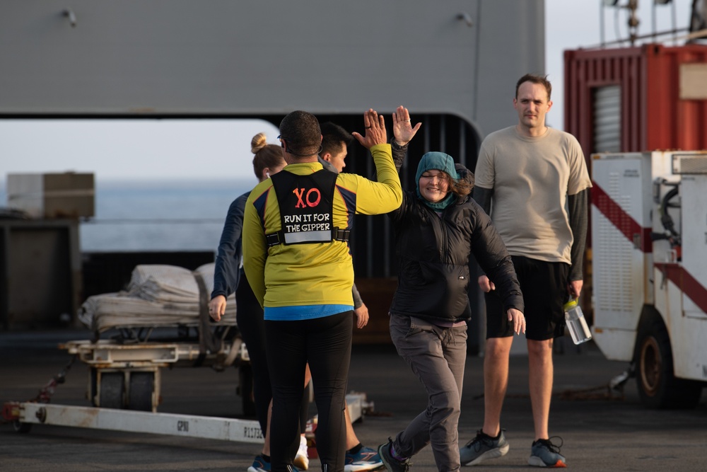 USS Ronald Reagan (CVN 76) hosts a flight deck 5k