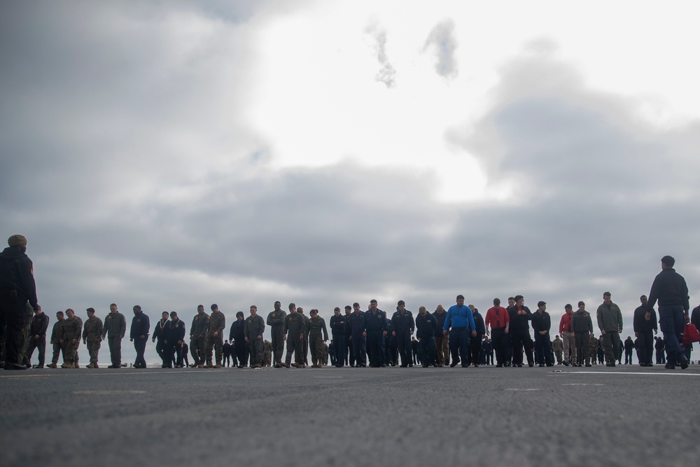 U.S. Sailors and Marines Conduct Foreign Object Debris Walkdown