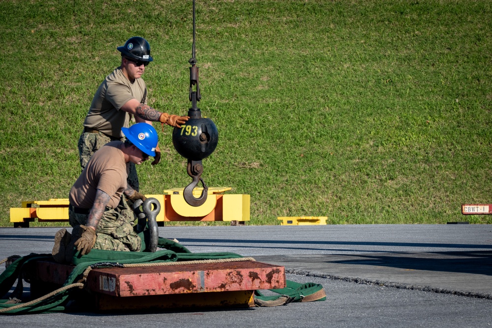 Seabees from NMCB-3 and NMCB-5 Complete Crane Certifications During Turnover Operation