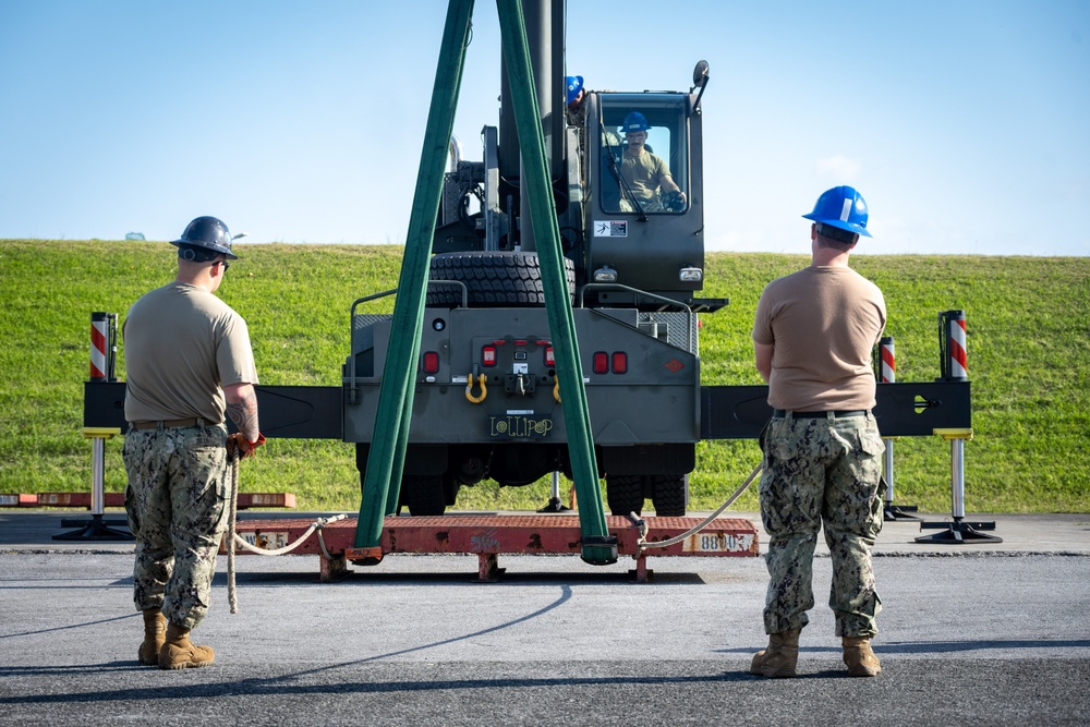 Seabees from NMCB-3 and NMCB-5 Complete Crane Certifications During Turnover Operation