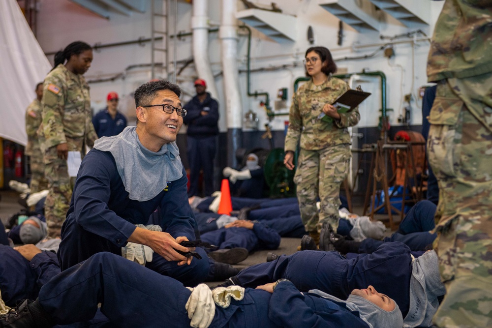 USS Ronald Reagan (CVN 76) conducts a force protection drill