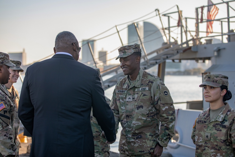 U.S. Secretary of Defense Lloyd Austin visits servicemembers in Japan; thanks U.S. Army’s 5th Composite Watercraft Company