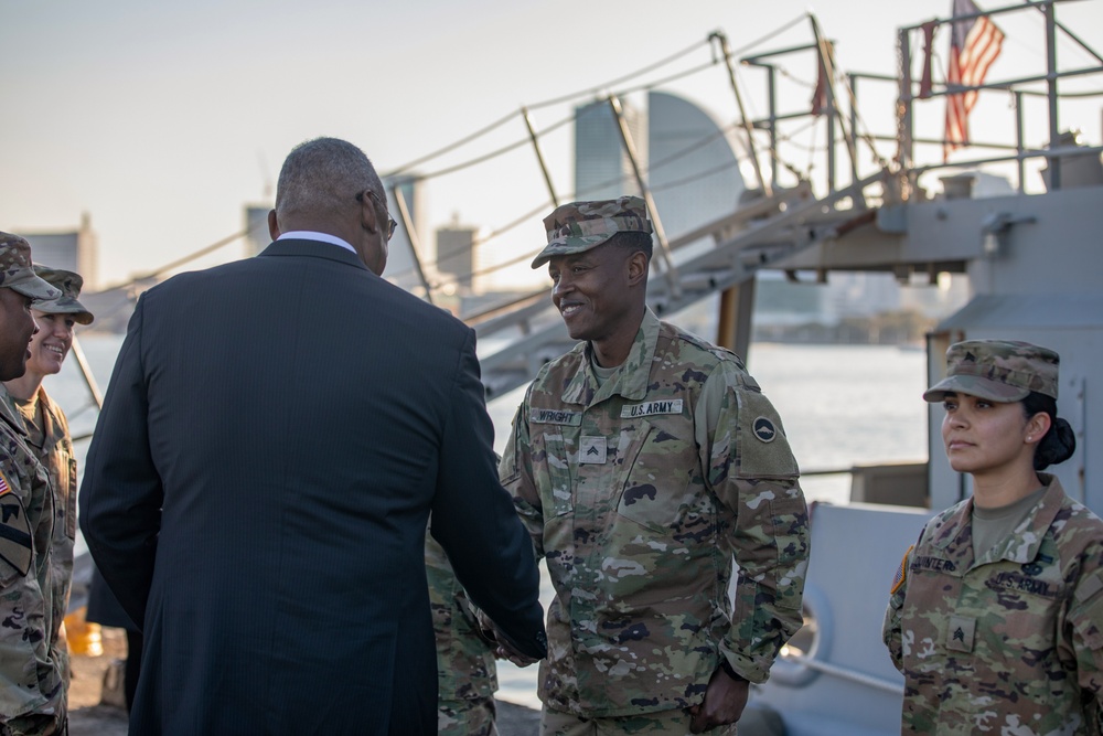 U.S. Secretary of Defense Lloyd Austin visits servicemembers in Japan; thanks U.S. Army’s 5th Composite Watercraft Company