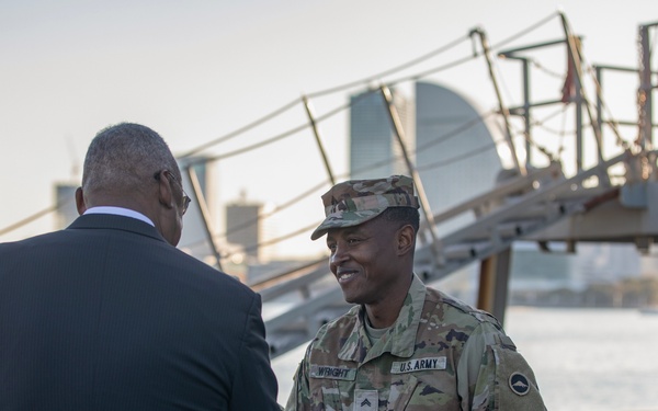 U.S. Secretary of Defense Lloyd Austin visits servicemembers in Japan; thanks U.S. Army’s 5th Composite Watercraft Company