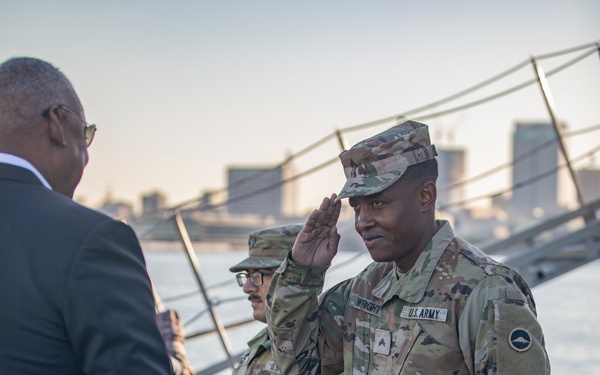U.S. Secretary of Defense Lloyd Austin visits servicemembers in Japan; thanks U.S. Army’s 5th Composite Watercraft Company