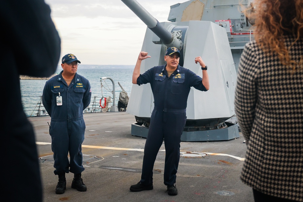 The USS Bulkeley hosts Col. K. C. Evans and other Distinguished Guests