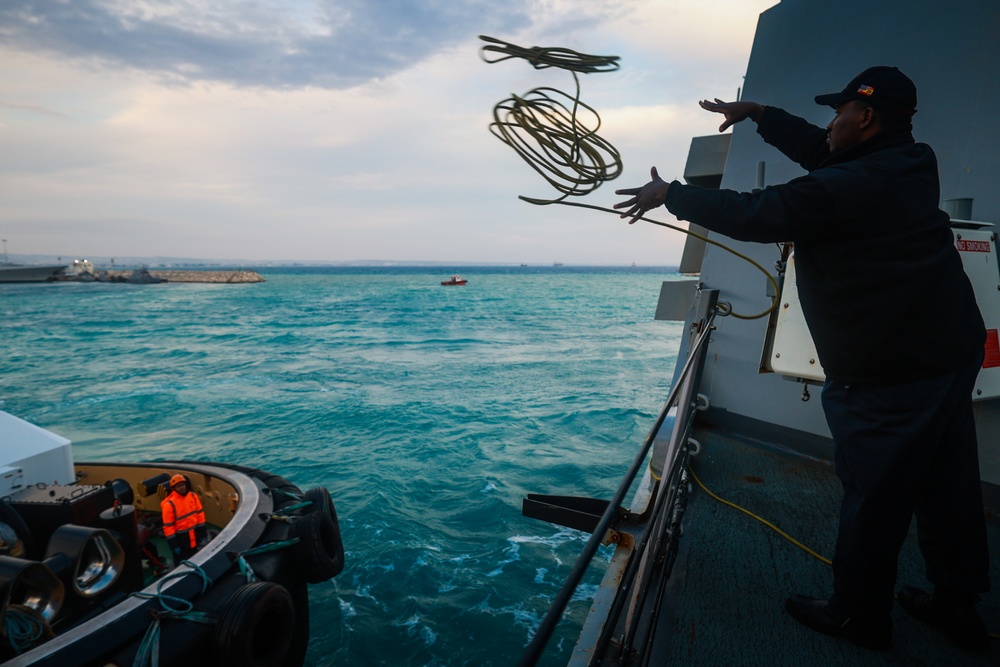 USS Bulkeley departs from Larnaca, Cyprus