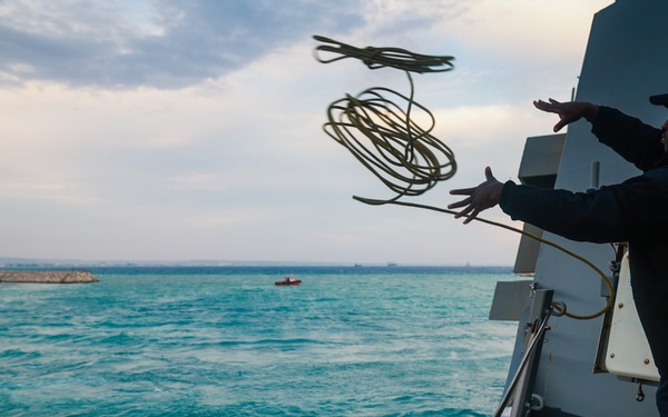USS Bulkeley departs from Larnaca, Cyprus