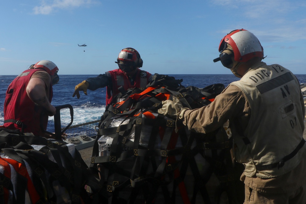 Frank E. Petersen Jr. conducts vertical replenishment-at-sea