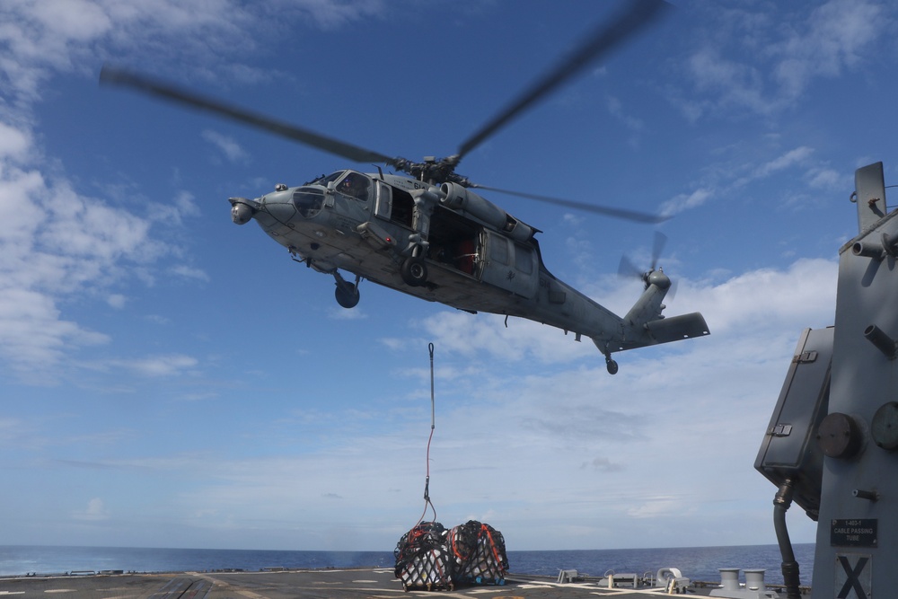 Frank E. Petersen Jr. conducts vertical replenishment-at-sea