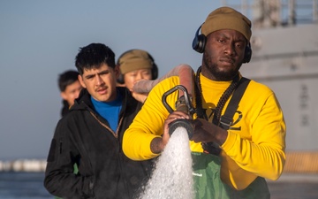 Sailors and Marines Conduct a Fresh Water Wash-Down