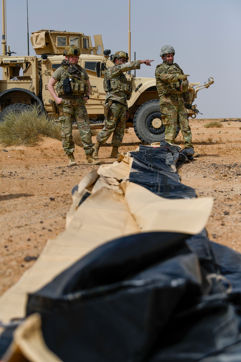 U.S. Airmen build tents during tactical airfield exercise