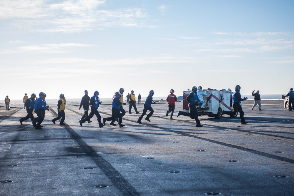 USS Ronald Reagan (CVN 76) conducts flight deck drills
