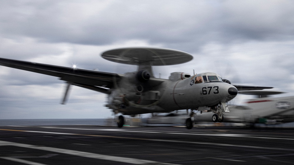 Greyhawks E-2D Hawkeye lands on the flight deck of USS Gerald R. Ford (CVN 78)