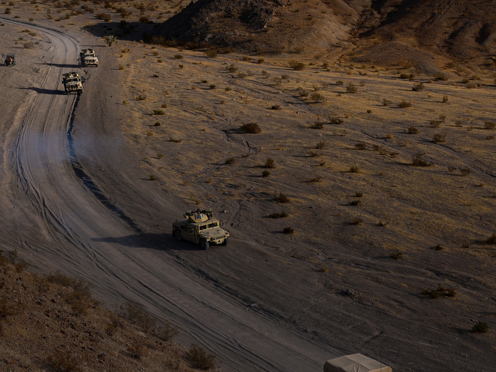 U.S. Marines with 2nd Battalion, 23rd Marine Regiment conduct motorized operations for upcoming deployment