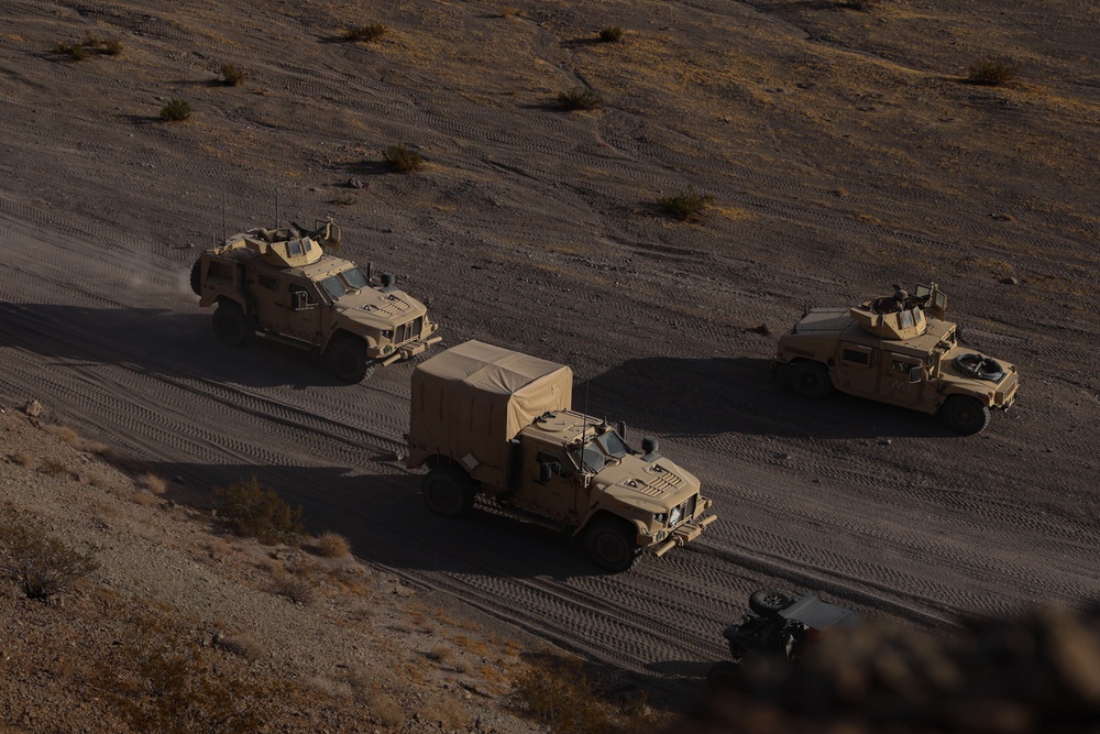 U.S. Marines with 2nd Battalion, 23rd Marine Regiment conduct motorized operations for upcoming deployment