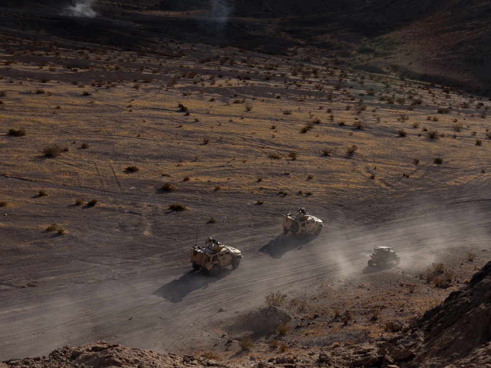 U.S. Marines with 2nd Battalion, 23rd Marine Regiment conduct motorized operations for upcoming deployment