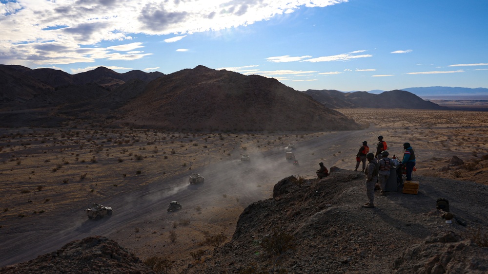 U.S. Marines with 2nd Battalion, 23rd Marine Regiment conduct motorized operations for upcoming deployment