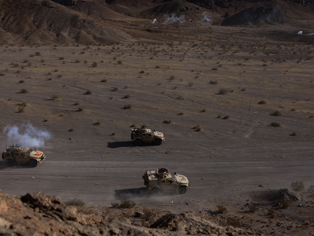 U.S. Marines with 2nd Battalion, 23rd Marine Regiment conduct motorized operations for upcoming deployment