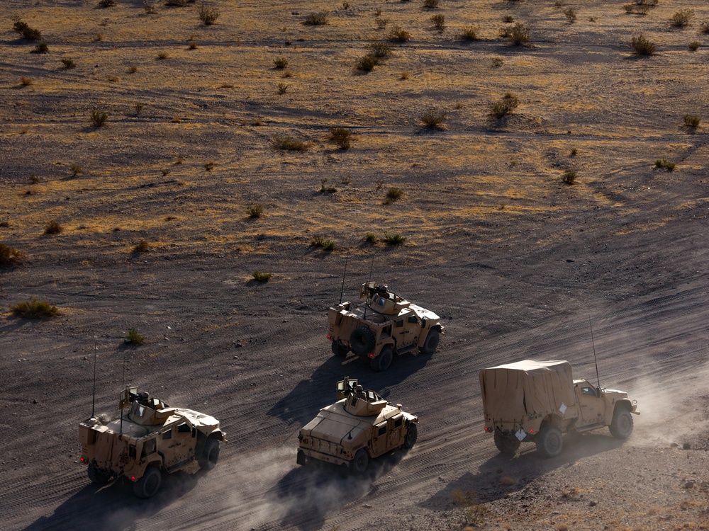 U.S. Marines with 2nd Battalion, 23rd Marine Regiment conduct motorized operations for upcoming deployment