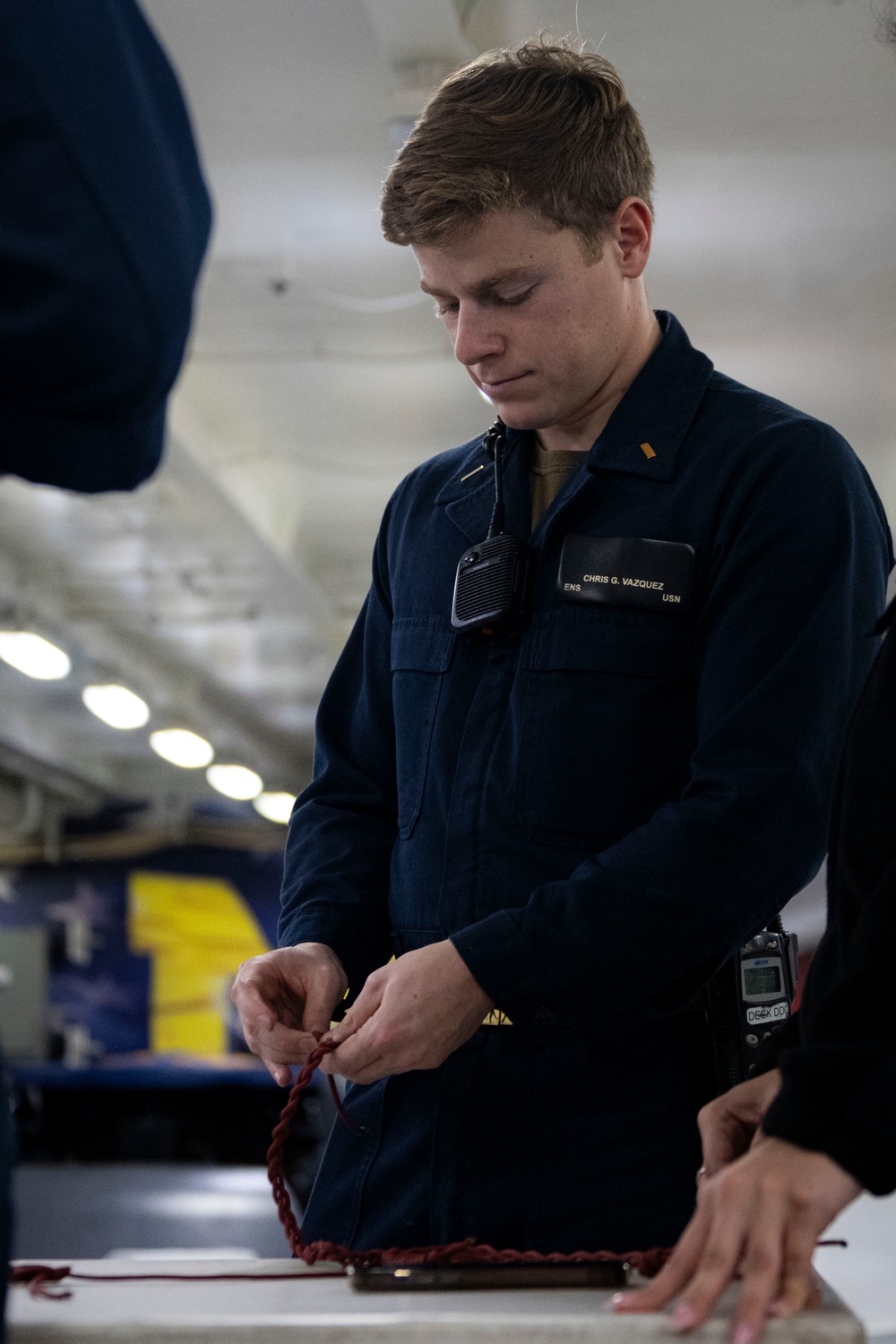 Distinguished Visitors tie lines aboard USS Gerald R. Ford (CVN 78)