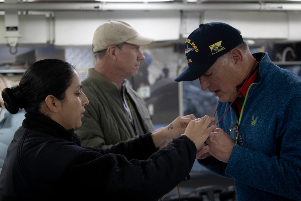 Distinguished Visitors tie lines aboard USS Gerald R. Ford (CVN 78)