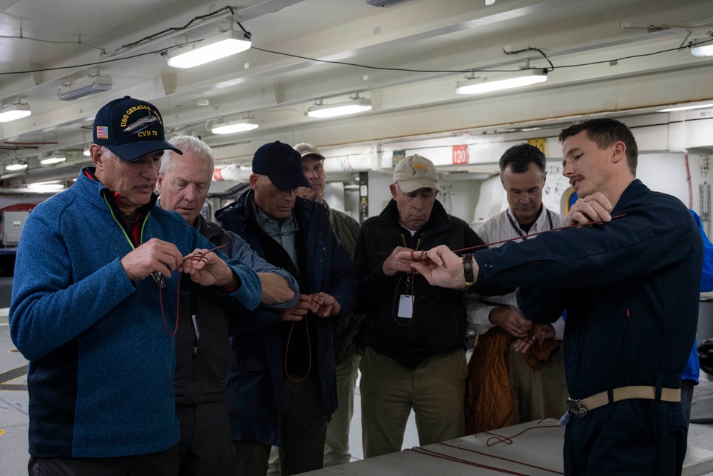 Distinguished Visitors tie lines aboard USS Gerald R. Ford (CVN 78)