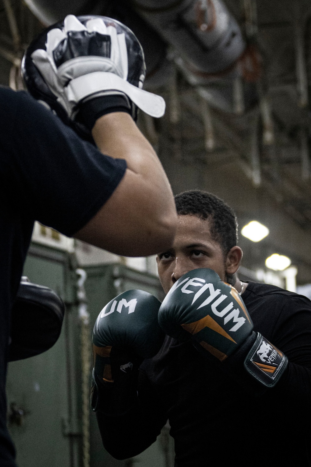 USS Gerald R. Ford (CVN 78) Sailors practice boxing