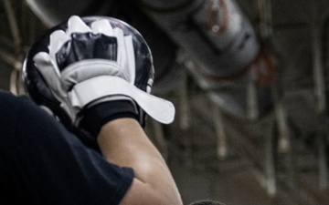 USS Gerald R. Ford (CVN 78) Sailors practice boxing